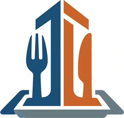 Стилизованный логотип ресторана для корпоративных мероприятий, чистый современный дизайн, векторная графика.