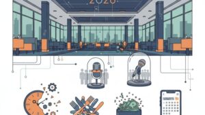 Современная иллюстрация для статьи о типичных ошибках при организации корпоративных мероприятий.