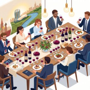 Изометрическая иллюстрация винного ужина с бокалами и закусками для дегустации вин Бордо